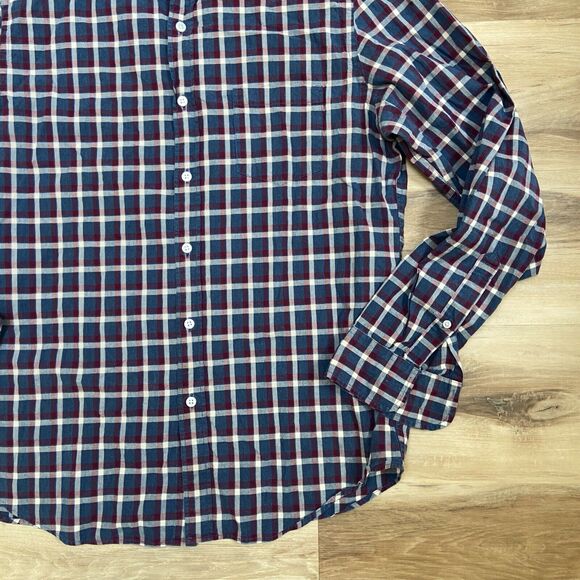 J Crew Shirt Mens Large Mercantile Flex Slim Fit Blue Plaid Button Down - Picture 7 of 8